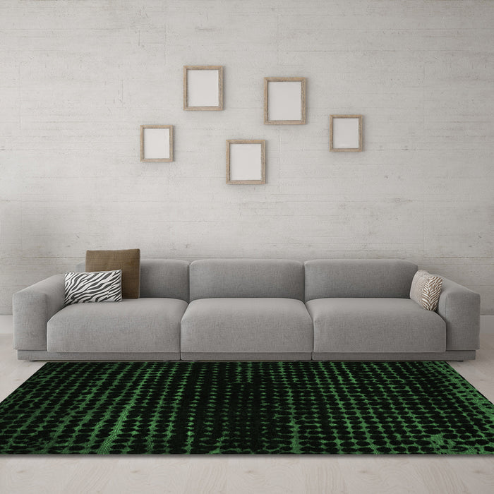 Machine Washable Abstract Emerald Green Modern Area Rugs in a Living Room,, wshabs5094emgrn