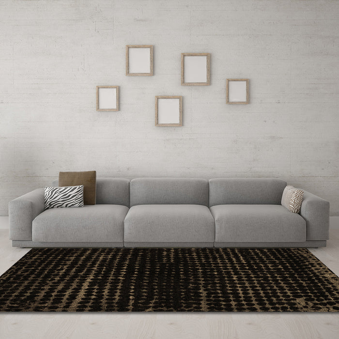 Machine Washable Abstract Brown Modern Rug in a Living Room,, wshabs5094brn