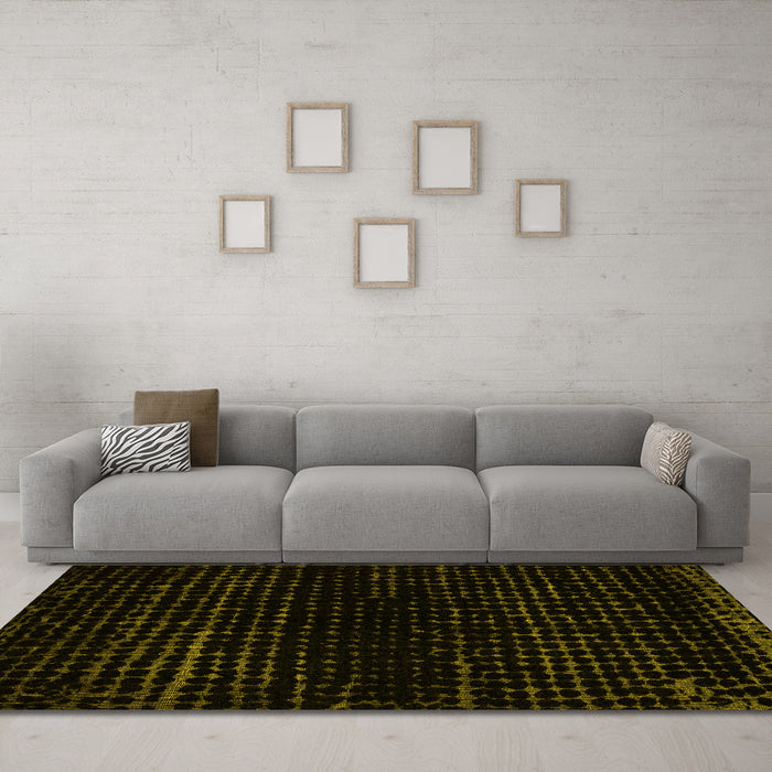 Machine Washable Abstract Yellow Modern Rug in a Living Room, wshabs5094yw
