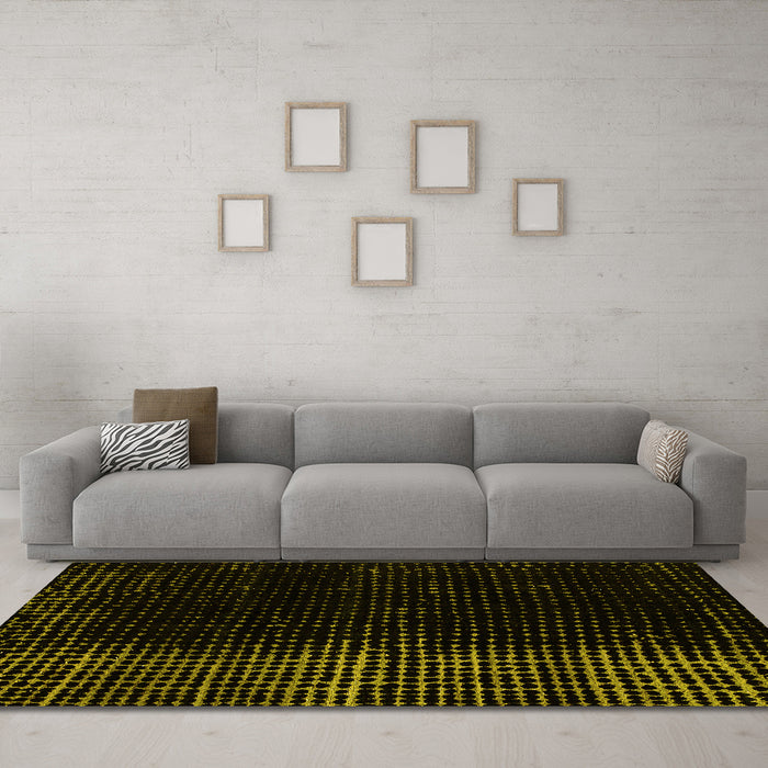 Machine Washable Abstract Yellow Modern Rug in a Living Room, wshabs5095yw