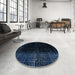 Round Machine Washable Abstract Black Rug in a Office, wshabs5095