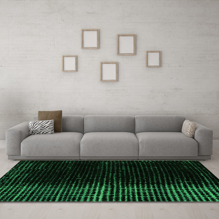 Machine Washable Abstract Green Modern Area Rugs in a Living Room,, wshabs5095grn
