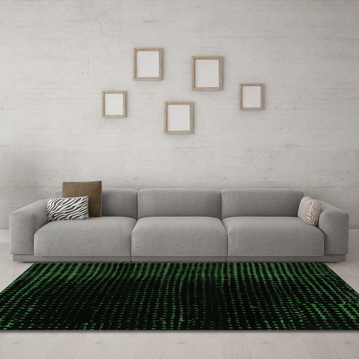 Machine Washable Abstract Emerald Green Modern Area Rugs in a Living Room,, wshabs5096emgrn