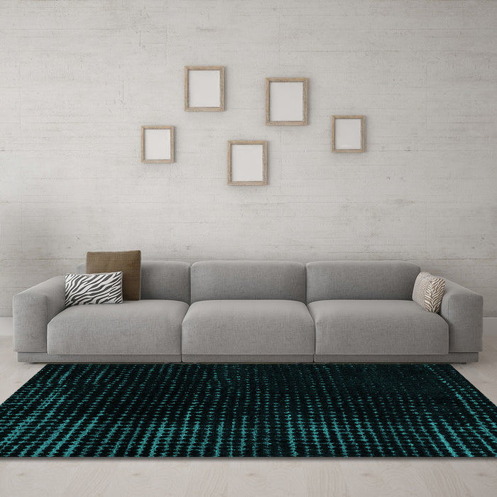 Machine Washable Abstract Turquoise Modern Area Rugs in a Living Room,, wshabs5097turq