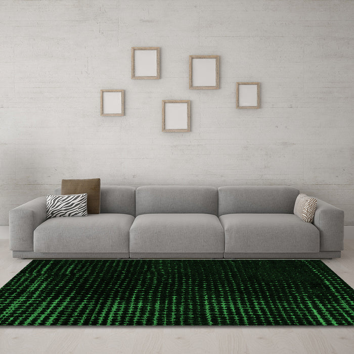 Machine Washable Abstract Green Modern Area Rugs in a Living Room,, wshabs5097grn