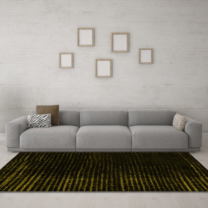 Machine Washable Abstract Yellow Modern Rug in a Living Room, wshabs5097yw