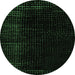 Round Machine Washable Abstract Emerald Green Modern Area Rugs, wshabs5097emgrn