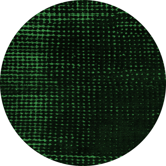 Round Machine Washable Abstract Green Modern Area Rugs, wshabs5097grn