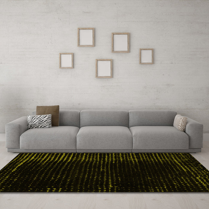 Machine Washable Abstract Yellow Modern Rug in a Living Room, wshabs5098yw