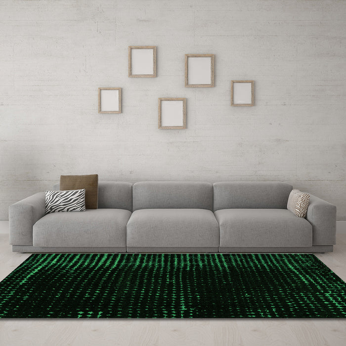 Machine Washable Abstract Green Modern Area Rugs in a Living Room,, wshabs5098grn