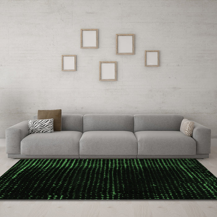 Machine Washable Abstract Emerald Green Modern Area Rugs in a Living Room,, wshabs5098emgrn