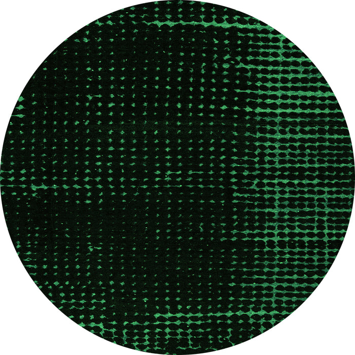 Round Machine Washable Abstract Green Modern Area Rugs, wshabs5098grn