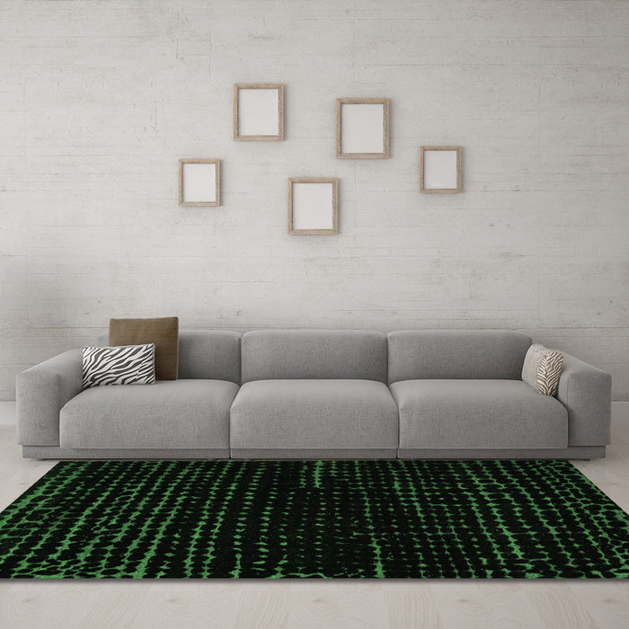 Machine Washable Abstract Emerald Green Modern Area Rugs in a Living Room,, wshabs5099emgrn