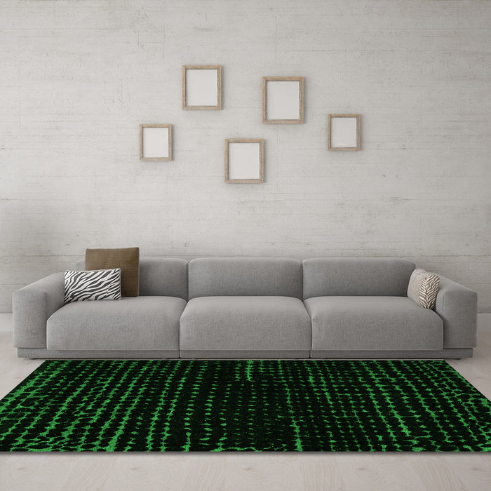 Machine Washable Abstract Green Modern Area Rugs in a Living Room,, wshabs5099grn