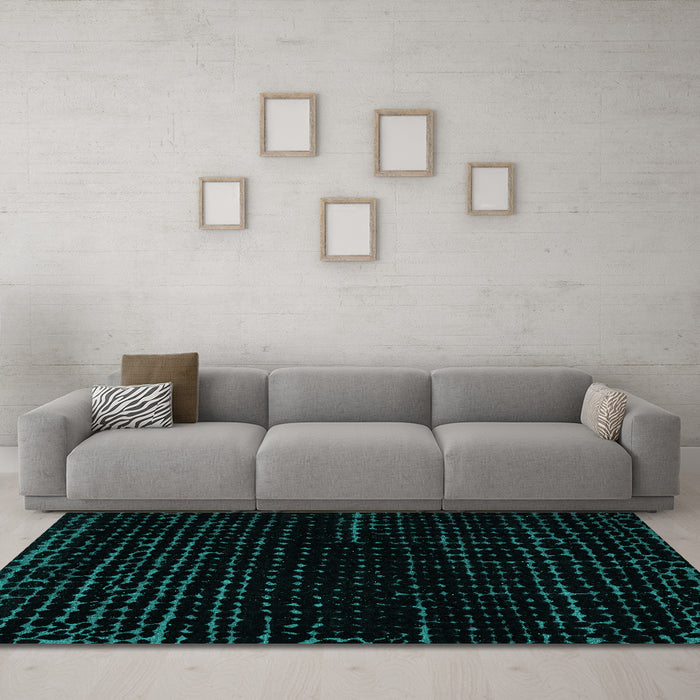 Machine Washable Abstract Turquoise Modern Area Rugs in a Living Room,, wshabs5099turq