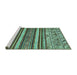 Sideview of Machine Washable Abstract Turquoise Modern Area Rugs, wshabs509turq