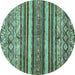 Round Abstract Turquoise Modern Rug, abs509turq