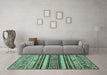 Machine Washable Abstract Turquoise Modern Area Rugs in a Living Room,, wshabs509turq