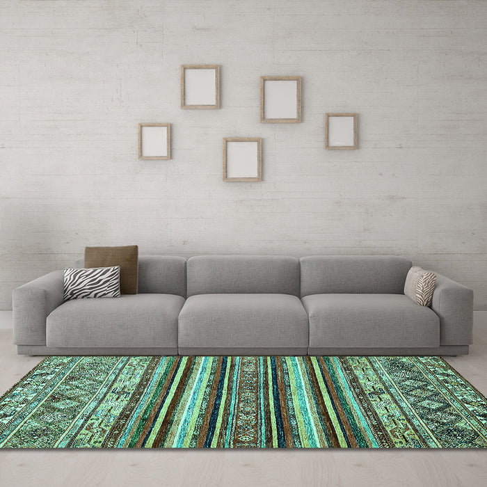 Machine Washable Abstract Turquoise Modern Area Rugs in a Living Room,, wshabs509turq