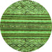 Round Machine Washable Abstract Green Modern Area Rugs, wshabs509grn