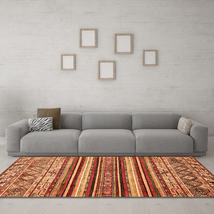 Machine Washable Abstract Orange Modern Area Rugs in a Living Room, wshabs509org