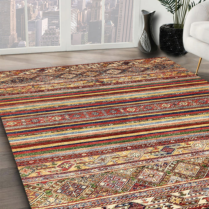 Machine Washable Abstract Saffron Red Rug in a Family Room, wshabs509