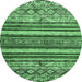 Round Machine Washable Abstract Emerald Green Modern Area Rugs, wshabs509emgrn