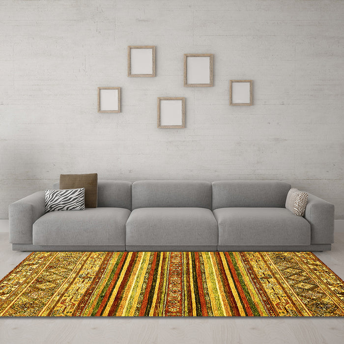 Machine Washable Abstract Yellow Modern Rug in a Living Room, wshabs509yw