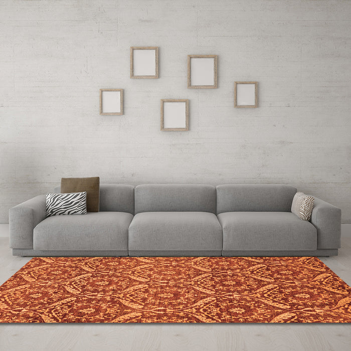 Machine Washable Abstract Orange Modern Area Rugs in a Living Room, wshabs50org