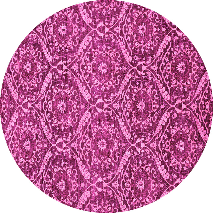 Round Machine Washable Abstract Pink Modern Rug, wshabs50pnk