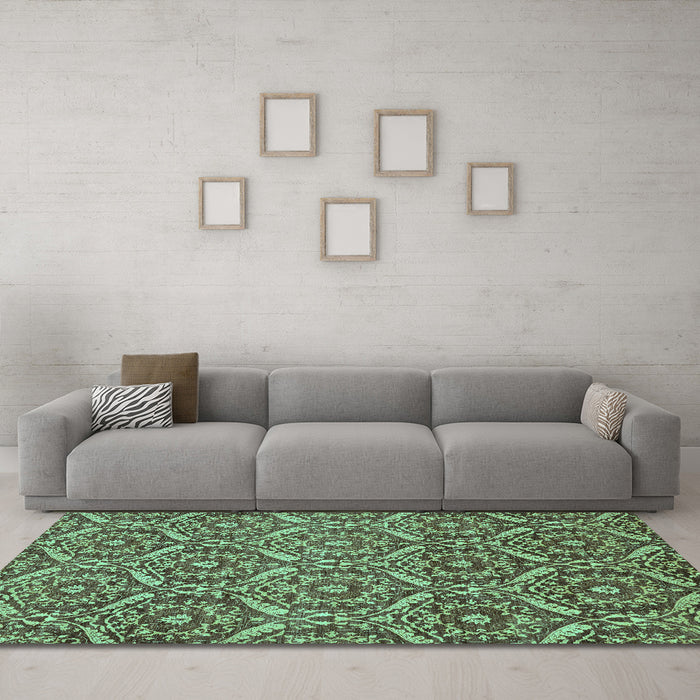 Machine Washable Abstract Turquoise Modern Area Rugs in a Living Room,, wshabs50turq