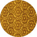 Round Machine Washable Abstract Yellow Modern Rug, wshabs50yw