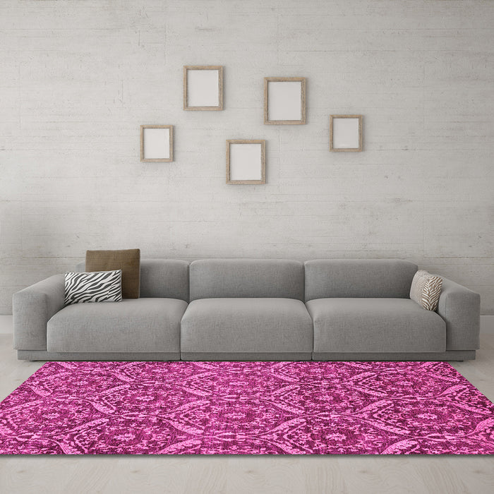 Machine Washable Abstract Pink Modern Rug in a Living Room, wshabs50pnk