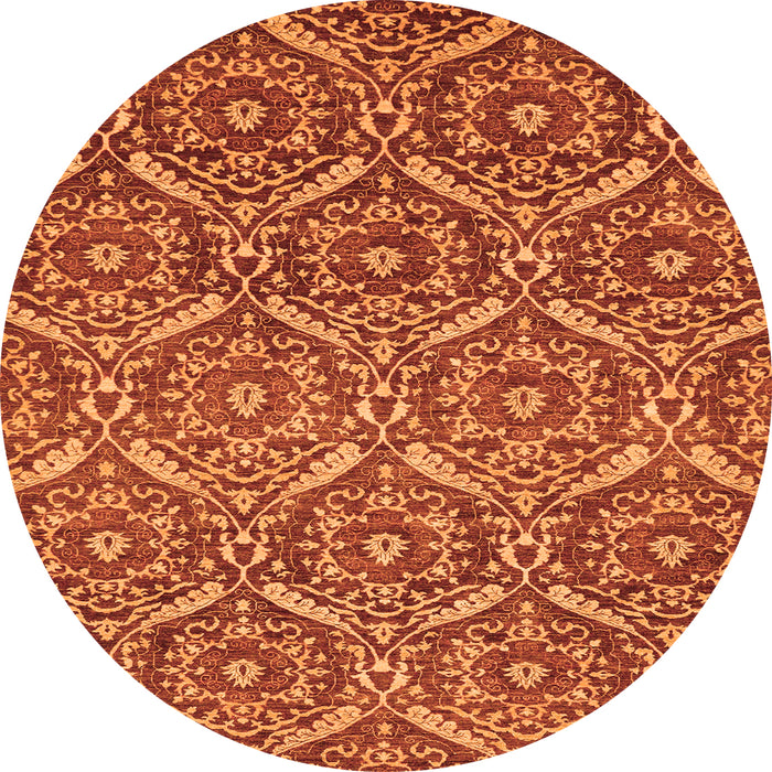 Round Machine Washable Abstract Orange Modern Area Rugs, wshabs50org