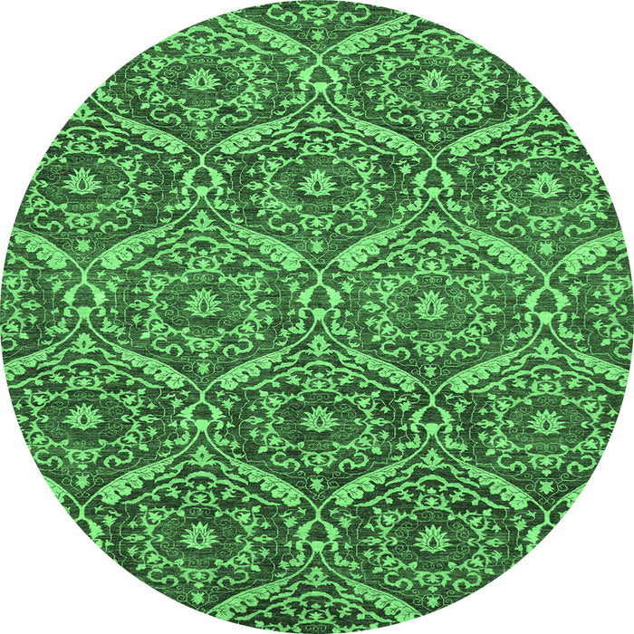 Round Machine Washable Abstract Emerald Green Modern Area Rugs, wshabs50emgrn