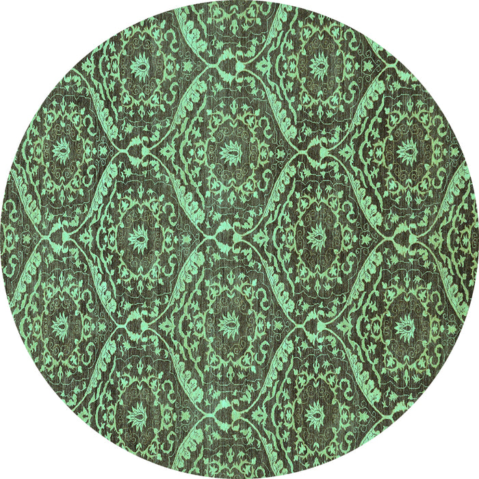 Round Machine Washable Abstract Turquoise Modern Area Rugs, wshabs50turq