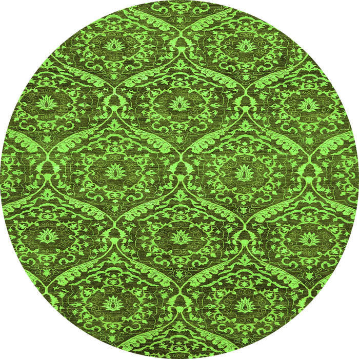 Round Machine Washable Abstract Green Modern Area Rugs, wshabs50grn