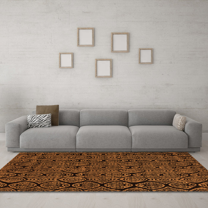 Machine Washable Abstract Orange Modern Area Rugs in a Living Room, wshabs5100org