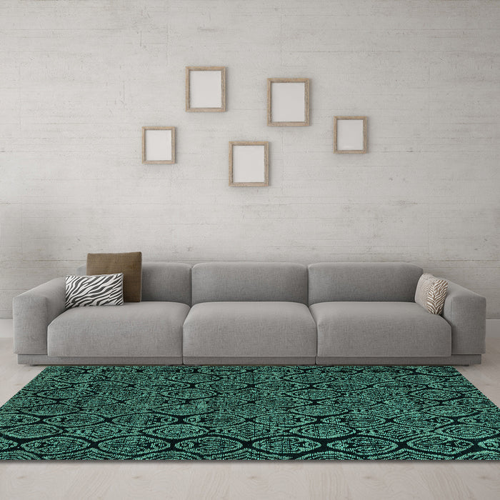 Machine Washable Abstract Turquoise Modern Area Rugs in a Living Room,, wshabs5100turq