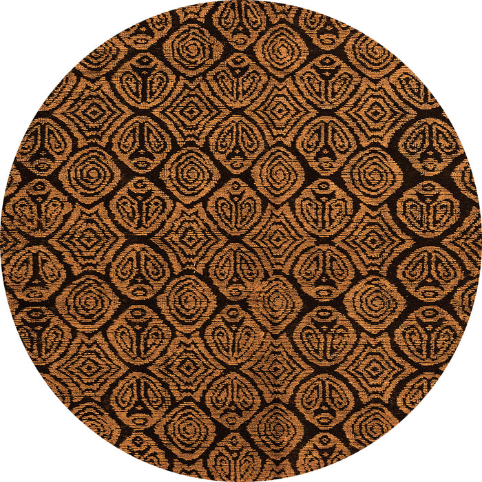 Round Machine Washable Abstract Orange Modern Area Rugs, wshabs5100org