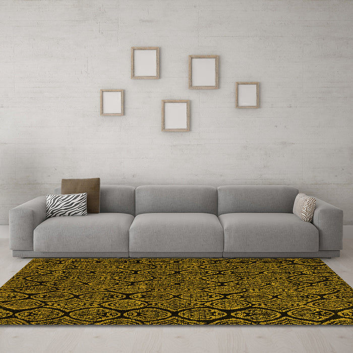 Machine Washable Abstract Yellow Modern Rug in a Living Room, wshabs5100yw