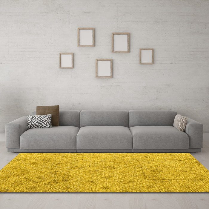 Machine Washable Abstract Yellow Modern Rug in a Living Room, wshabs5101yw