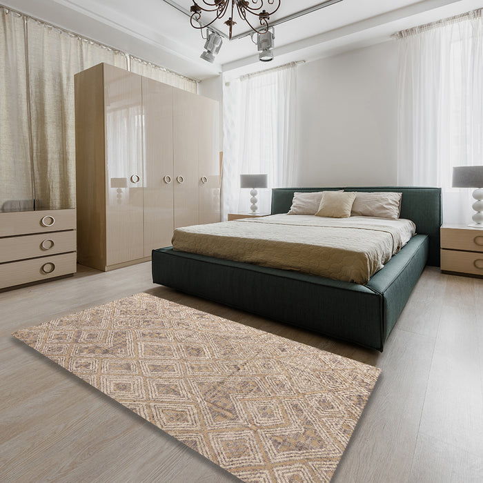 Abstract Dark Almond Brown Modern Rug in a Bedroom, abs5101