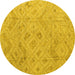 Round Machine Washable Abstract Yellow Modern Rug, wshabs5101yw