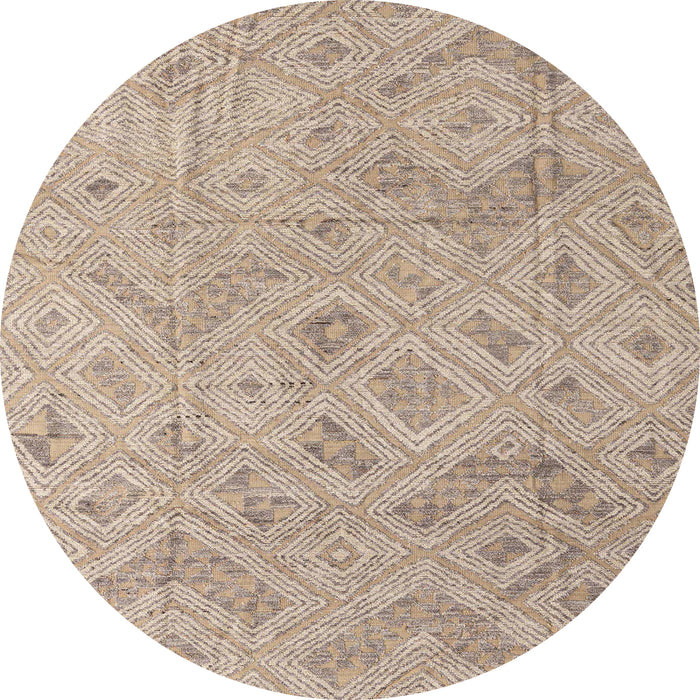 Round Abstract Dark Almond Brown Modern Rug, abs5101