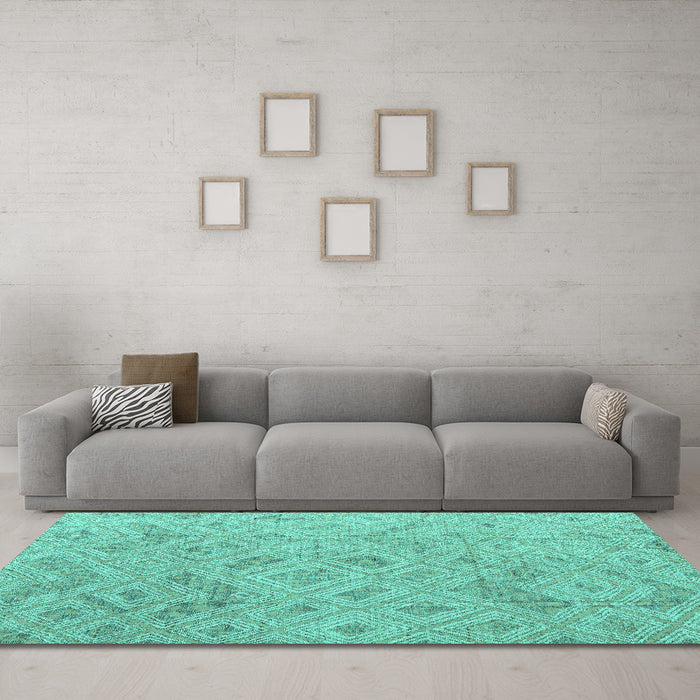 Machine Washable Abstract Turquoise Modern Area Rugs in a Living Room,, wshabs5101turq