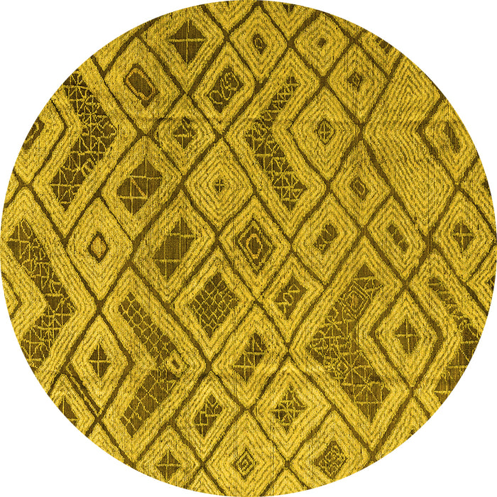 Round Abstract Yellow Modern Rug, abs5102yw