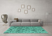 Machine Washable Abstract Turquoise Modern Area Rugs in a Living Room,, wshabs5102turq