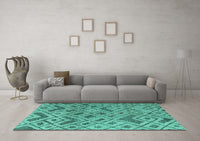 Machine Washable Abstract Turquoise Modern Rug, wshabs5102turq