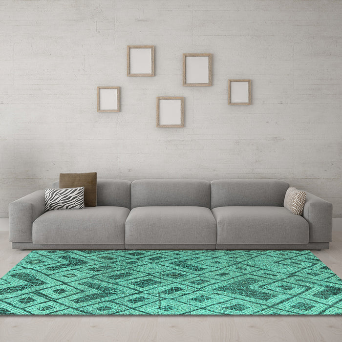 Machine Washable Abstract Turquoise Modern Area Rugs in a Living Room,, wshabs5102turq